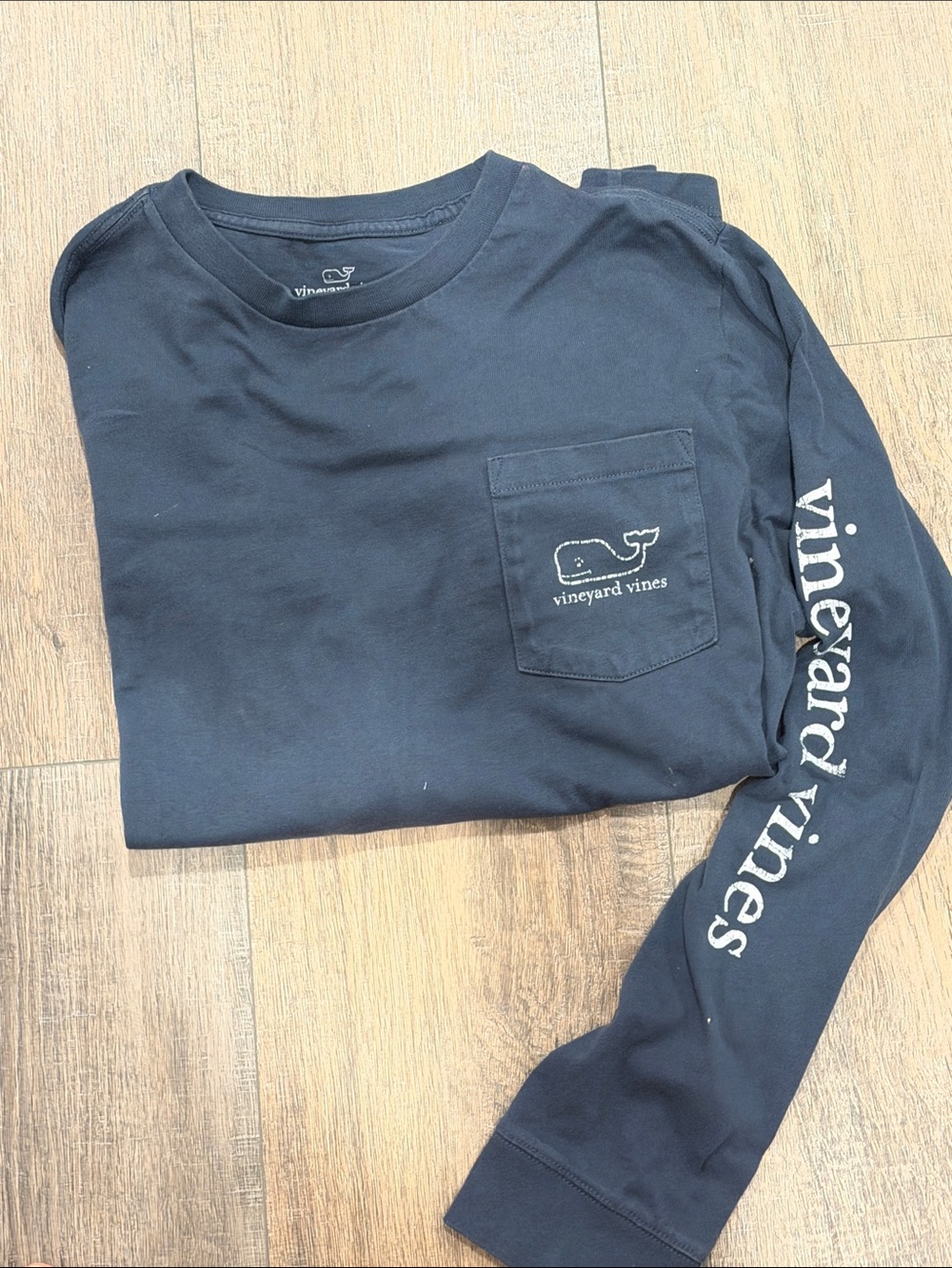 Vineyard Vines Navy Long-Sleeve Pocket Tee with Sleeve Logo